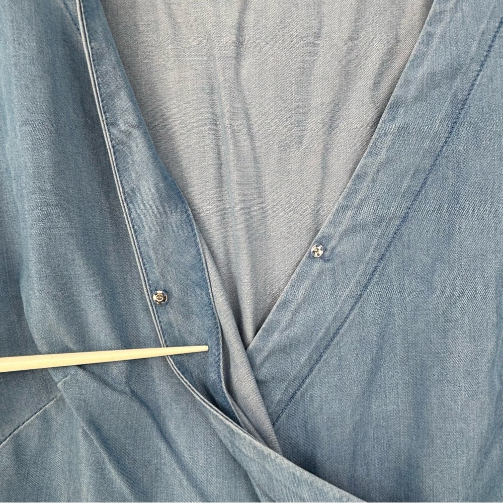 Loft Short Flutter Sleeve Chambray Wrap Dress Mid… - image 7